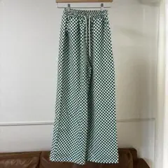 緑 チェック柄 ワイドパンツ