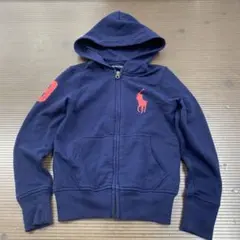 ラルフローレン ネイビー×ピンク刺繍 フード付き スウェットパーカー