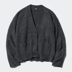 スフレヤーンVネックショートカーディガン ダークグレーＸＬ