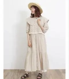 sm2 サマンサモスモス　セーラーカラー ティアード 綿麻ワンピース