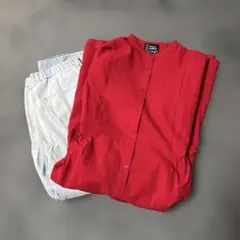 Live in comfort ことりっぷ 赤色 シャツワンピース