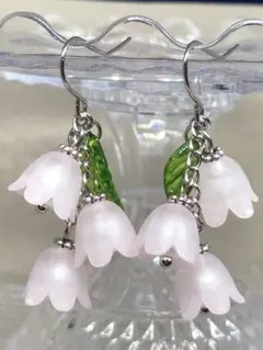 フロストお花3連ピアス 薄ピンク シルバー