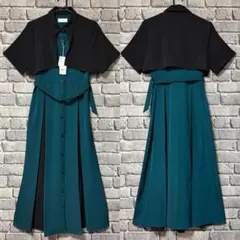 【新品タグ付き】HARE　バイカラータックワンピース　グリーン×ブラック