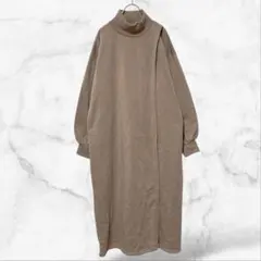 【リシェグラマー】裏起毛ハイネックスリットロングワンピース 無地(M)トレーナー