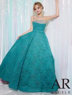 AngelRターコイズ レース ストラップレス ドレス