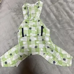 VERY 犬用服 グリーン チェック 花柄 ロンパース　サイズ4号のサムネイル
