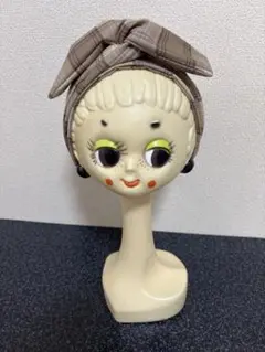 ワイヤー入りターバン　ベージュチェック柄　ロング
