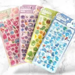 3D立体シール 4枚セット ハードタイプ 食べ物　動物　カラフル