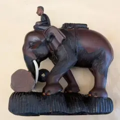一刀彫り 象と象使い 木彫り 彫刻 象置物 大型 木製彫刻 インテリア オブジェ