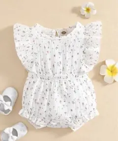 ベビーガール　花柄　ロンパース　ホワイト　80cm