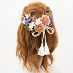 【卒業式袴髪飾りD】桜のヘッドドレス&水引きゴールド組紐白/卒園式/ハーフ成人式