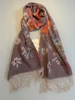 REVE BY KIYOKO 花柄ラメ入りストール フリンジ ムーンバット 春秋