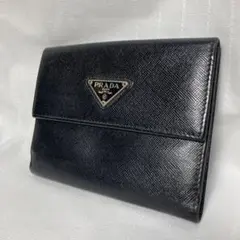 PRADA プラダ 二つ折り財布 サフィアーノレザー 三角ロゴ ブラックWホック
