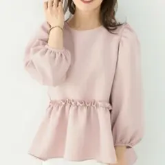 liala×pgパフスリーブ8部袖フリルペプラムブラウス
