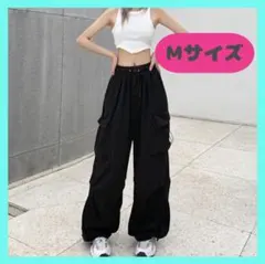 レディース カーゴパンツ ワイド M ブラック カジュアル ワークパンツ