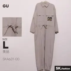 美品 GU オーバーオール バックプリント ウエストドローコード 　ポケット付