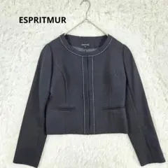 【美品】エスプリミュール ノーカラーツイードジャケット ネイビー 11号 L
