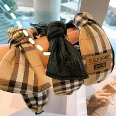新品！大人気！チェック柄　リボン　カチューシャ　大人可愛い