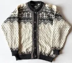 80's ノルウェー製 ノルディック カーディガン ウール100% メタルボタン