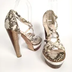 JIMMY CHOO パイソンレザー サンダル 36.5 ウッドソール スタッズ
