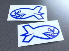送料無料 シャーク 002 中サイズ ステッカー 左右セット 青色