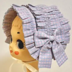 ギンガムヘッドドレス(水色×ピンク) ヘッドドレス ロリータ ハンドメイド