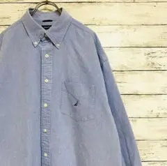 NAUTICA 青シャツ 刺繍 ノーティカ XL ライトブルー シンプル BD