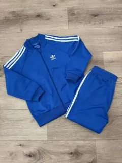 アディダス キッズ110 トラック ジャージ セットアップ バックロゴ ブルー青