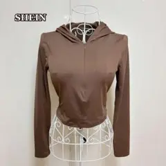 ●SHEIN フーデットフルジップ　パーカー　クロップド（S）
