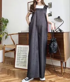 ドット柄 サロペット ブラック
