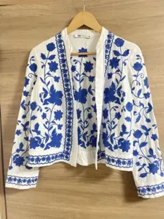 ZARA リネンブレンド エンブロイダリー シャツジャケット 刺繍