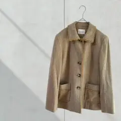 3560【セニノン】ジャケット　ウール　アンゴラ　カシミア　秋冬　ベージュ　古着
