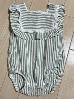 夏服 ストライプ柄 レースフリル ロンパース 80cmのサムネイル