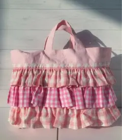 乙女なフリル&チェック　絵本バッグ/汚れ有り