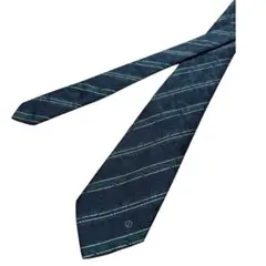 ダンヒル　葉模様 ネイビーとグリーンのネクタイ