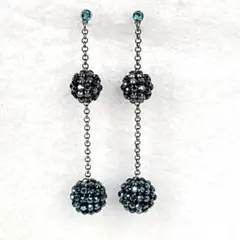 /極上品□スワロフスキー ブラック ビーズアクセ ピアス 2連 3のサムネイル