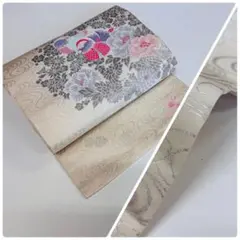 枝*豆様 ZZ-081 名古屋帯 名古屋仕立て 銀彩き可愛い鳥 正絹