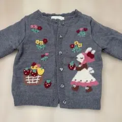ニットプランナーKP　ミミちゃん　グレーの刺繍カーディガン　いちご　長袖