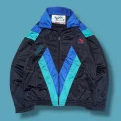 90s PUMA トラックジャケット 好配色 ブラック パープル L相当 古着