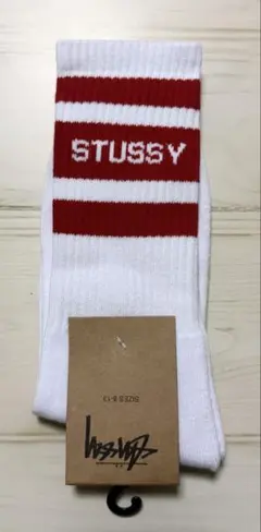 stussy ステューシー ライン ソックス 靴下 メンズ ホワイト 白×赤