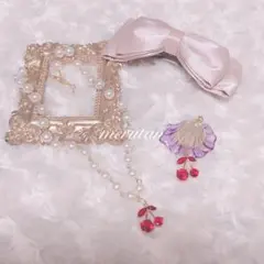 【新作♡】ガラスチェリーチャームパールネック♡指輪♡セット　量産型　ロリータ