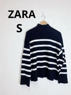 ZARA ボーダーハイネックニットトップス S