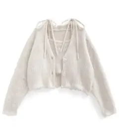 キャミソール×カーディガンシャギーニットアンサンブル(pm502)