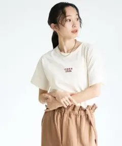 coen（コーエン）ロゴ刺繍コンパクトTシャツ　ナチュラル