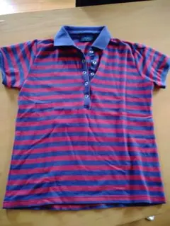 赤と青のストライプ 半袖ポロシャツ