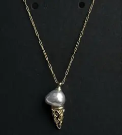 あこや真珠　ナチュラルブルー　アイスクリーム　ネックレス　ステンレス　ゴールド