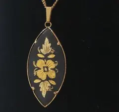 花柄 アンティークNiello☆金色と黒色のエナメル ネックレス