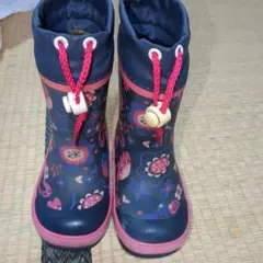 キッズ レインブーツ 長靴 ネイビー ピンク 花柄のサムネイル