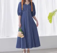 【mysty woman】デニムエンパイアワンピース ブルー FREEサイズ