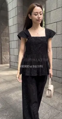 【現行】ボーダーズアットバルコニー COTTON LACE TOP 黒 38のサムネイル